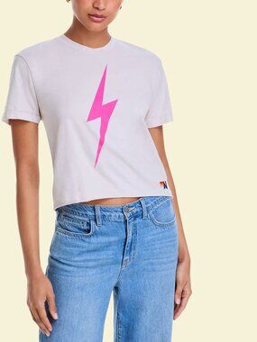 Aviator Nation Bolt Graphic Boyfriend Tee size Medium White Pink Logo Shirt